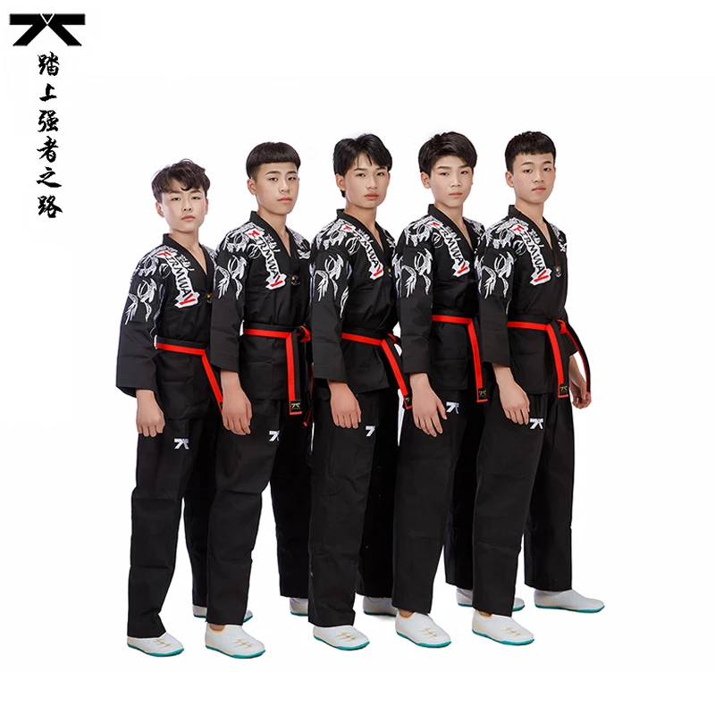 Firmway 2023 New Taekwondo Uniform TKD Long Sleeve Children Adult Clothing Dobok Martial Arts Set Black White Embroidered Dragon