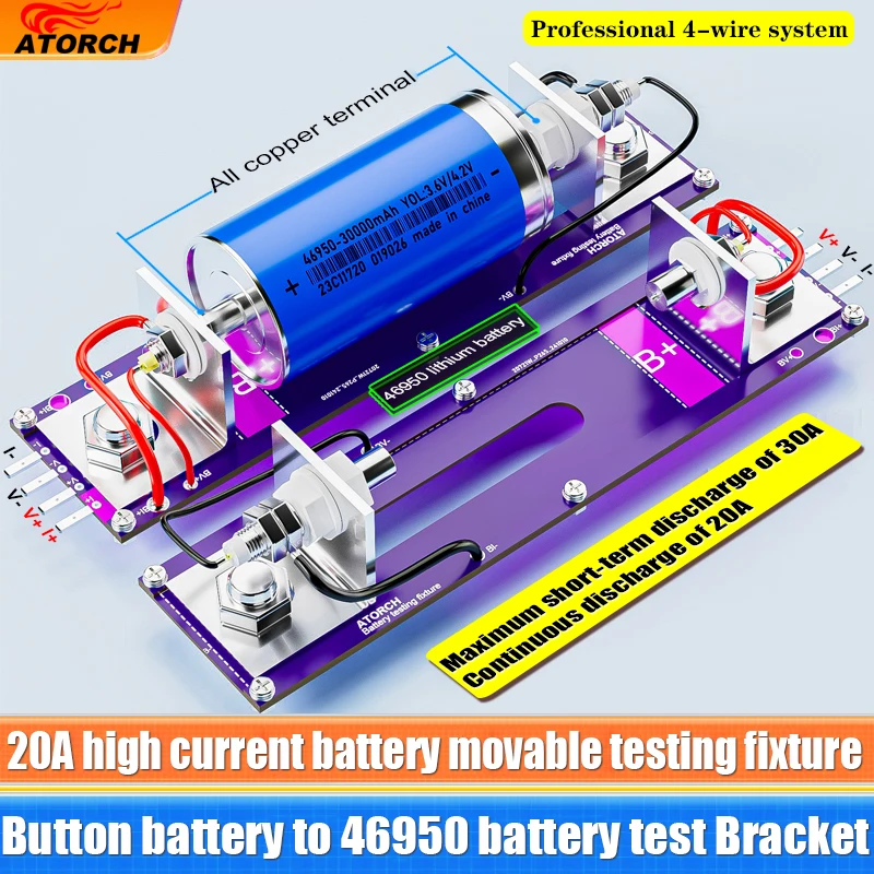 ATORCH 20A 4-wrie Battery Test Stand 18650 Internal Resistance Capacity Tester Fixture Seat Current Voltage Meter Detection BOX