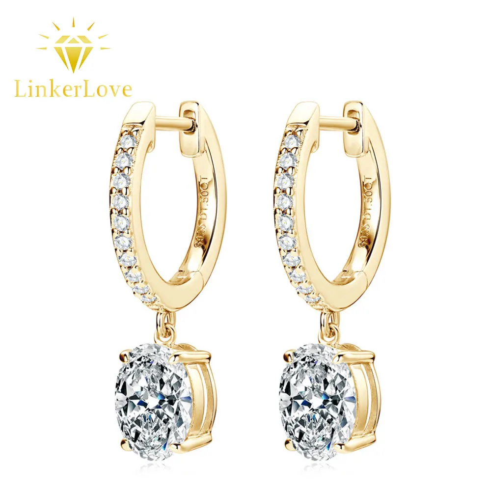 LinkerLove 1.5CT Oval Moissanite Drop Pendant Earrings S925 Silver Pave Diamond Huggie Hoop Eearrings for Women Dianty Jewelry
