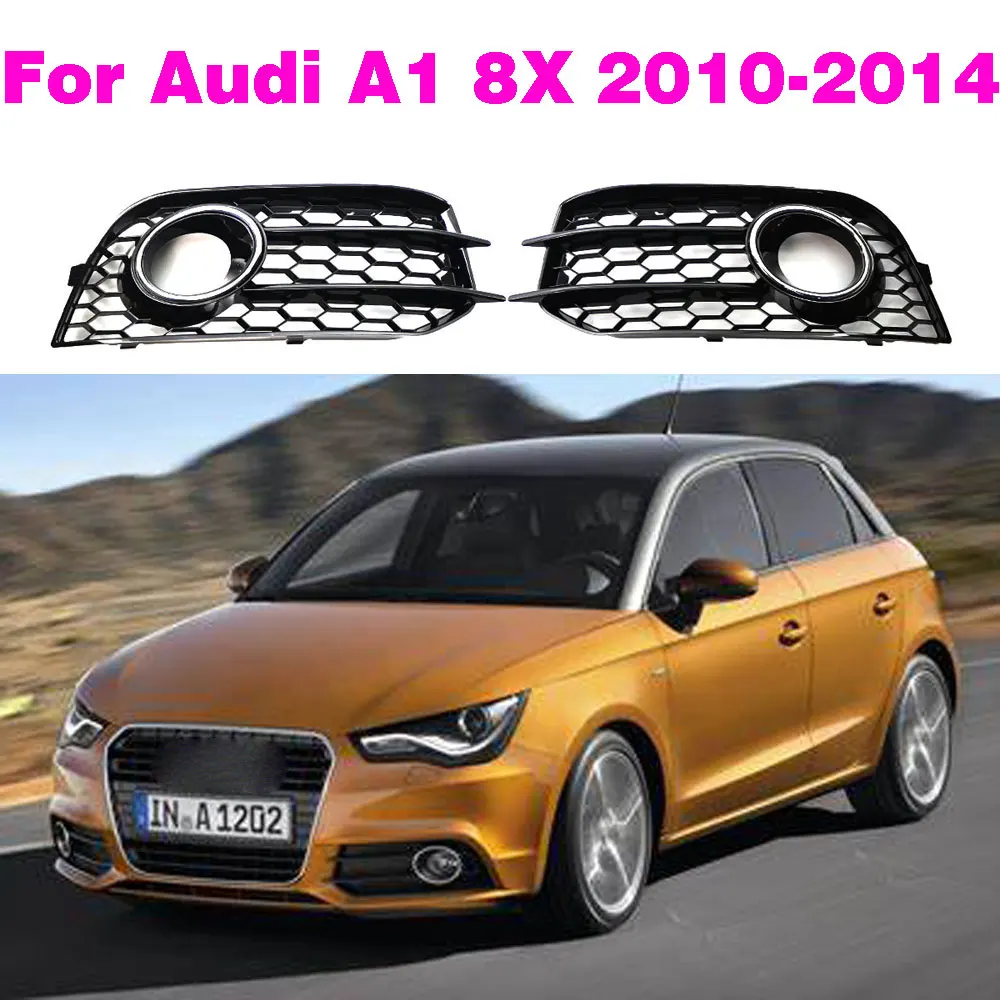 Car Fog Light Lamp Cover Honeycomb Mesh Hex Front Grille Grill Chrome Black For Audi A1 8X 2010-2014 8X0807681A 8X0807682A