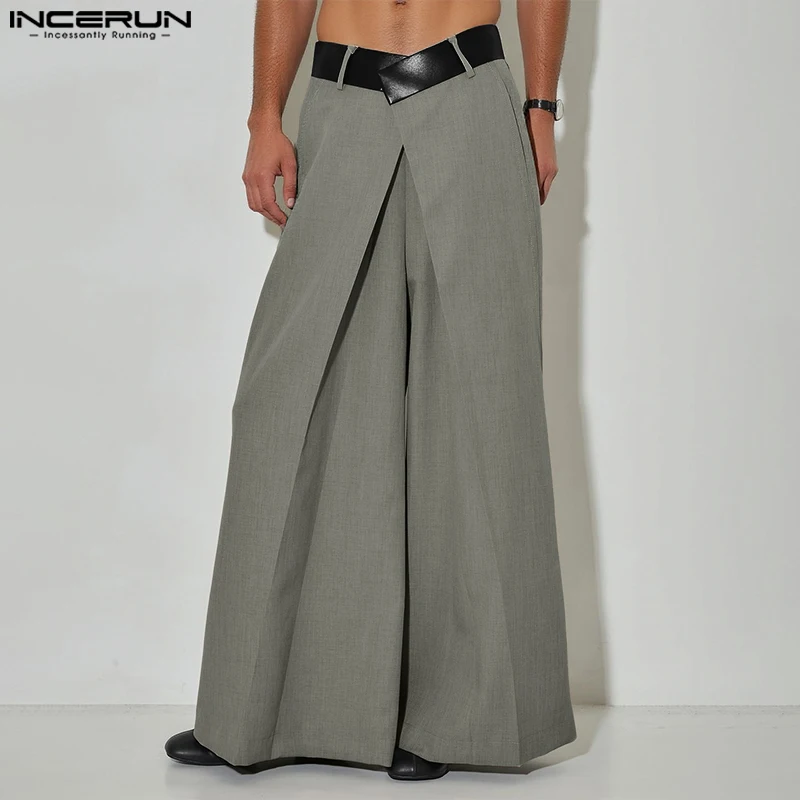 

INCERUN Men Wide Leg Pants Patchwork Pleated Joggers Loose Casual Trousers Men Streetwear Fashion Leisure Male Long Pants S-5XL
