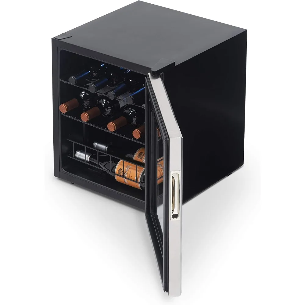 Refrigerador compacto para vino, encimera independiente con puerta de vidrio con protección UV, capacidad de 16 botellas