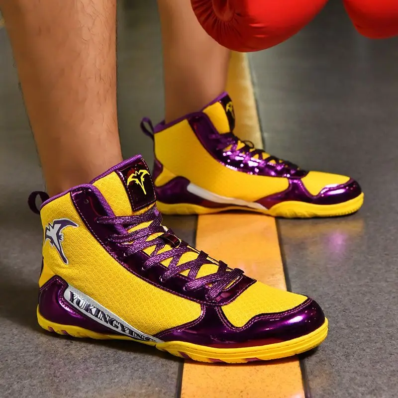 

2025 New Men's Wrestling Shoes Black Yellow Boxing Shoes Big Boys Wearable Sneakers Mens Mesh Breathable Fighting Shoes