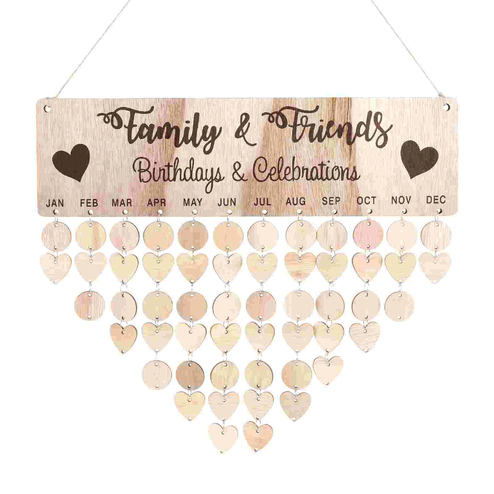 Wooden Birthday Reminder Calendar Wall Hanging Board 50 Rounds 50 Hearts Plaque Date Tracker Vintage Home Decor Gift