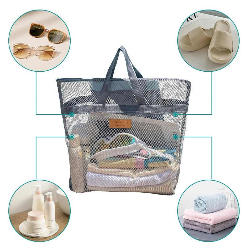 Mesh Swim Beach Bag Large Capacity Transparent Travel Tote with Built-in Pockets Breathable Storage Organizer