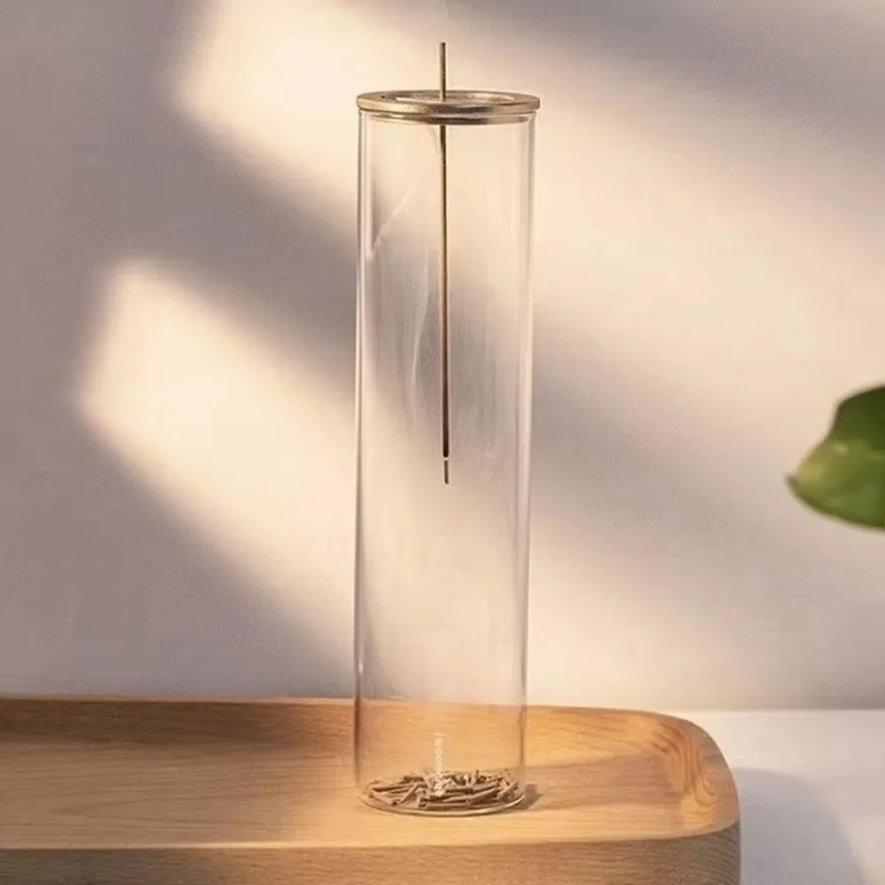

Cylindrical Shape Incense Stick Stand Zen Style Transparent Glass Incense Burner Minimalist Upside-Down Incense Holder