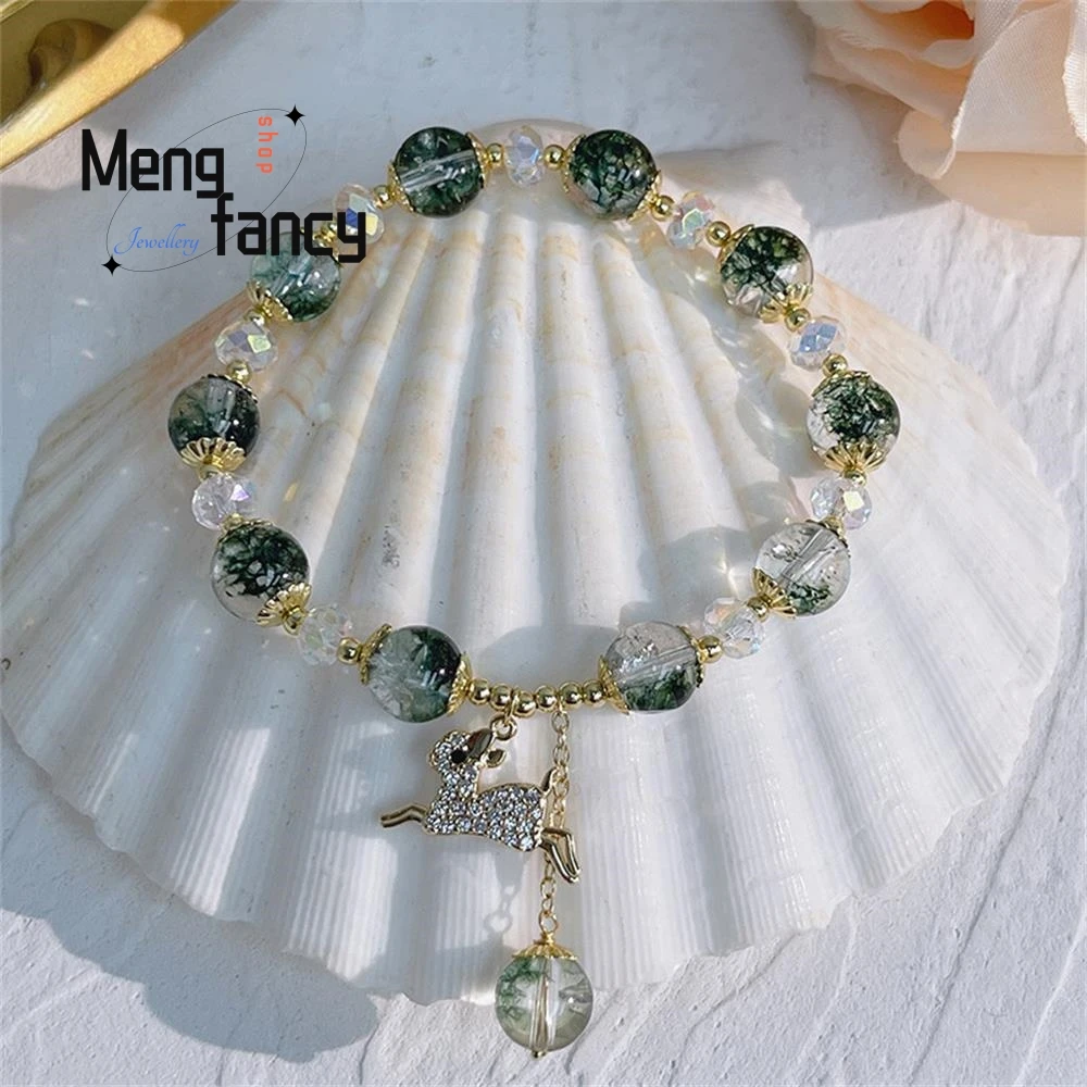 Natural Niche Design Green Forest Crystal Deer Pendant Strings for Girlfriends Gift Elegant High-grade Bracelet Fashion Jewelry