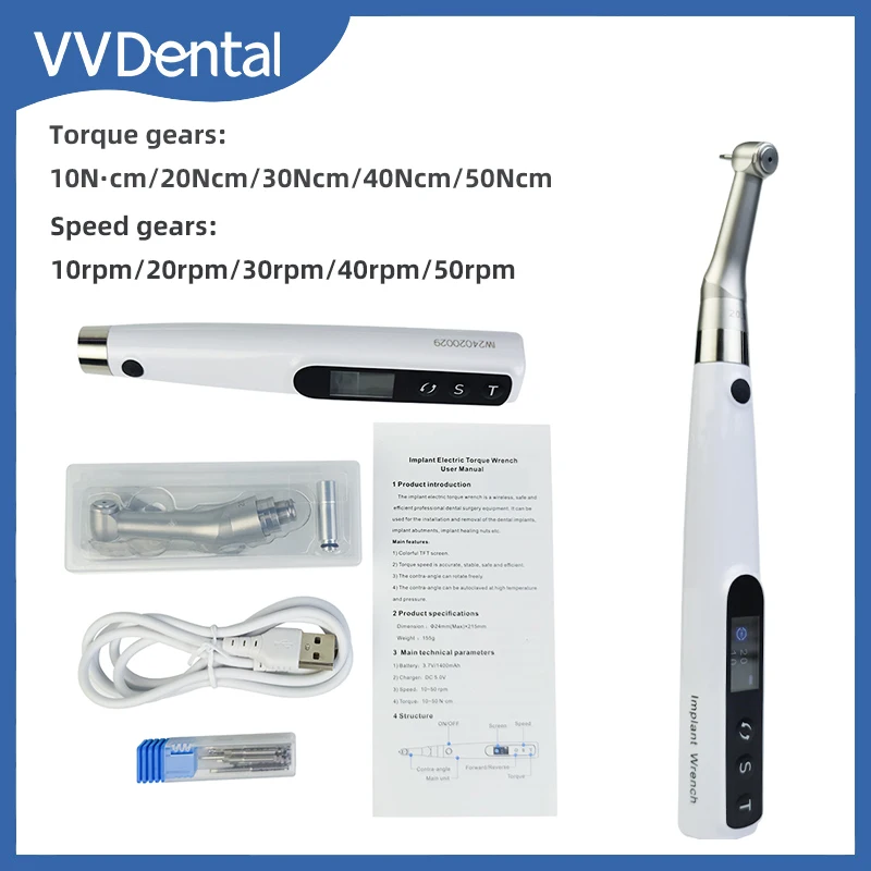 VVDental Electric Implant Wrench Motor Torque Driver Universal with 16pcs Screwdriver Teeth Implant Repair Kit Dental Equipment