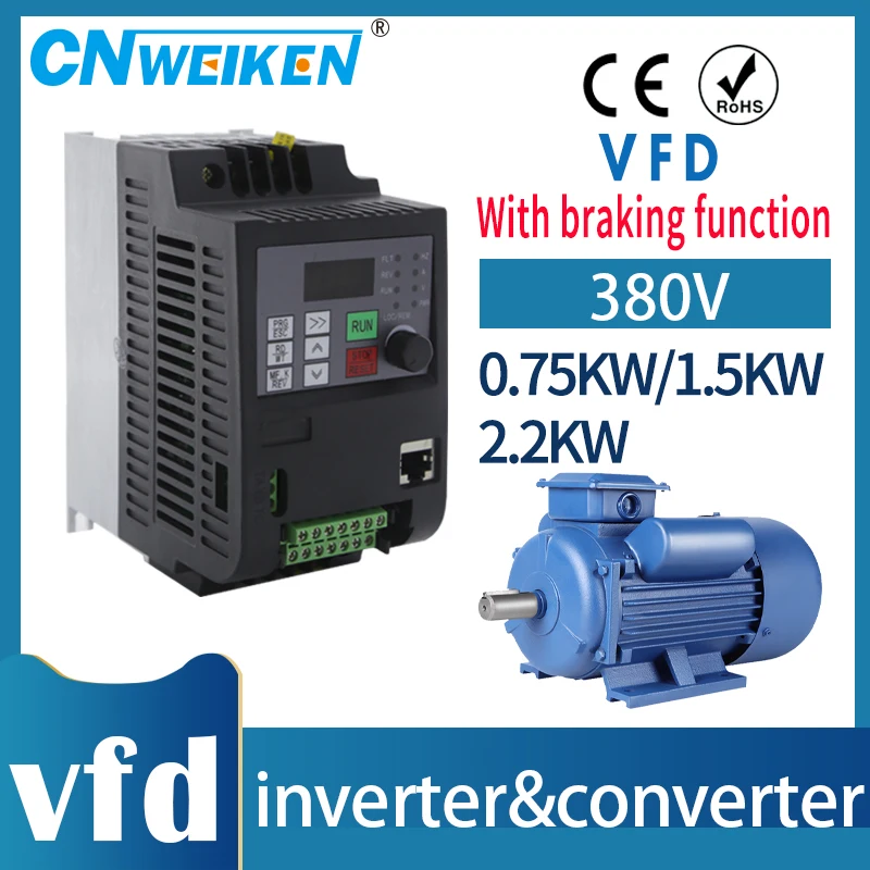 Frequency Converter 0.75KW-11KW Variable Frequency Drive 3Phase Input 380v With braking function Speed Controller Inverter Motor