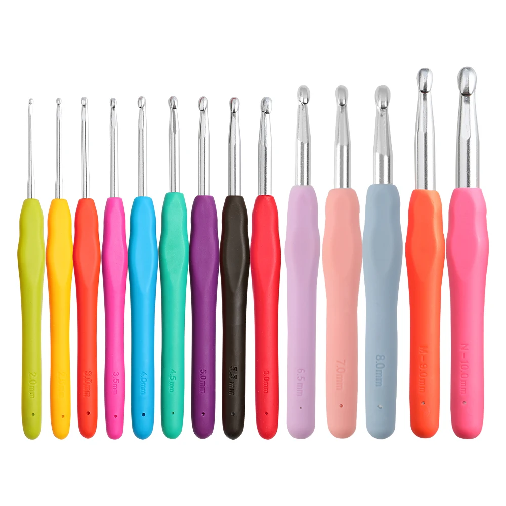 

KOKONI 14pcs Crochet Needles Set 2.0-10.0mm Big Size 9.0 10.0mm Soft Handle Yarn Weave Knitting Needles Hooks For Knitting