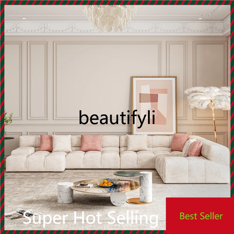 

A71Furniture Fabric Sofa Light Luxury Italian Minimalist Large Flat Floor Living Room Simple French Style