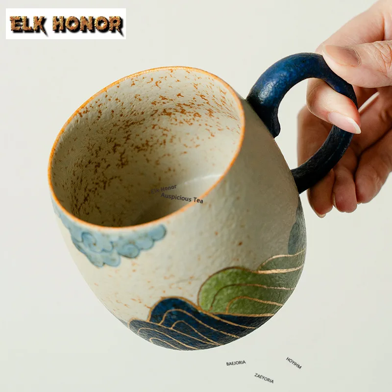360ml Hand-painted Gold Details Coffee Mug Couple Handgrip Cups Afternoon Tea Mug Household Office Water Cup Tea Services Craft