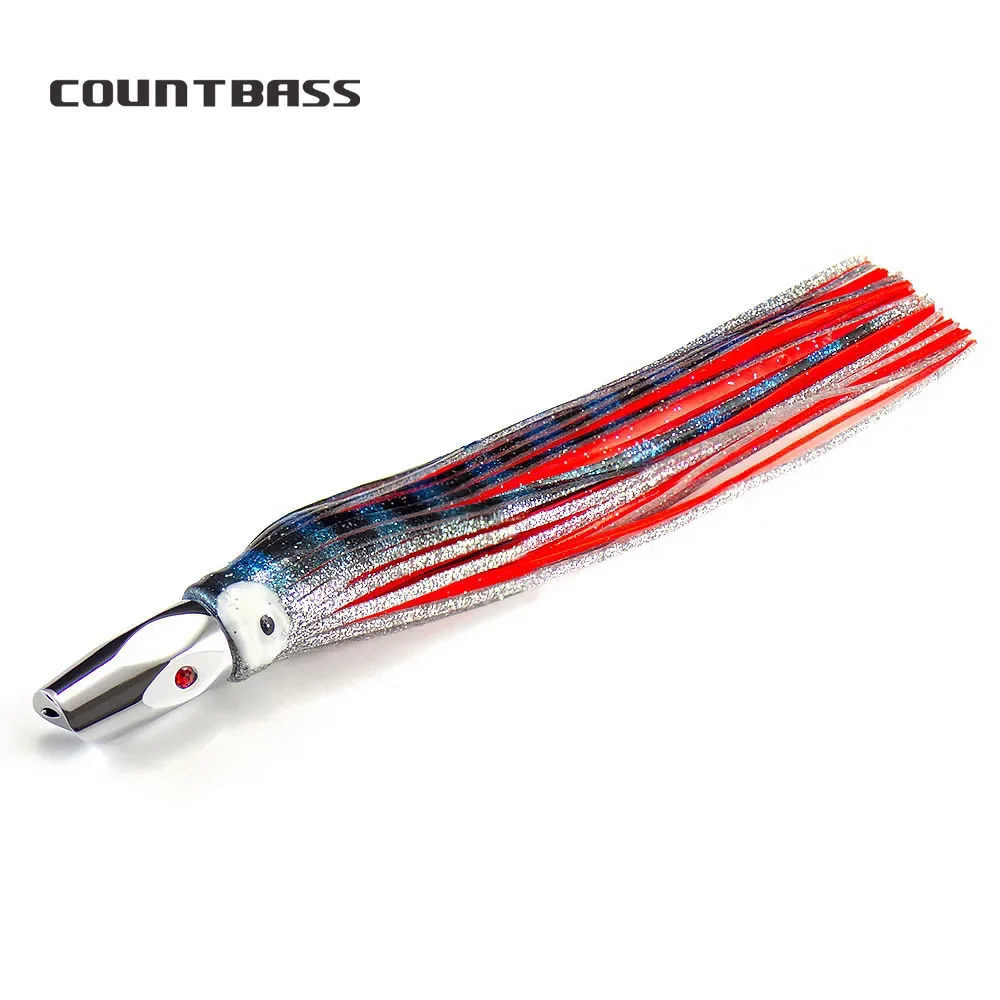 1pc COUNTBASS Bullet Head Trolling Lure 7.3oz Diamond Jet Head with Squid Skirt, Tuna Wahoo Marline Sailfish Kinfish Lures