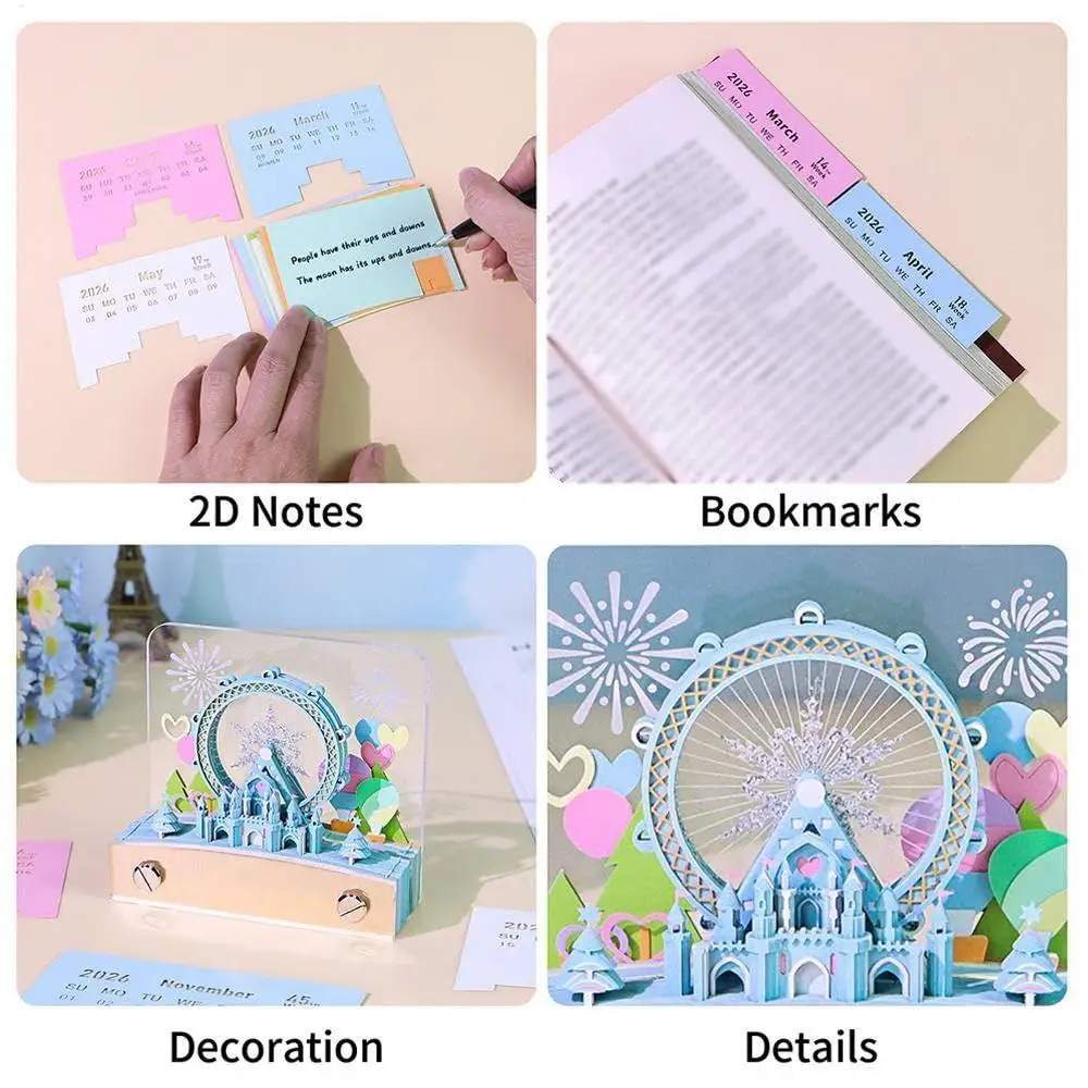 3D Calendar 2026 Ferris Wheel Paper Sculpture Calendar Notes Timepiece Sticky Desk For Christmas Organization Planning Home Work