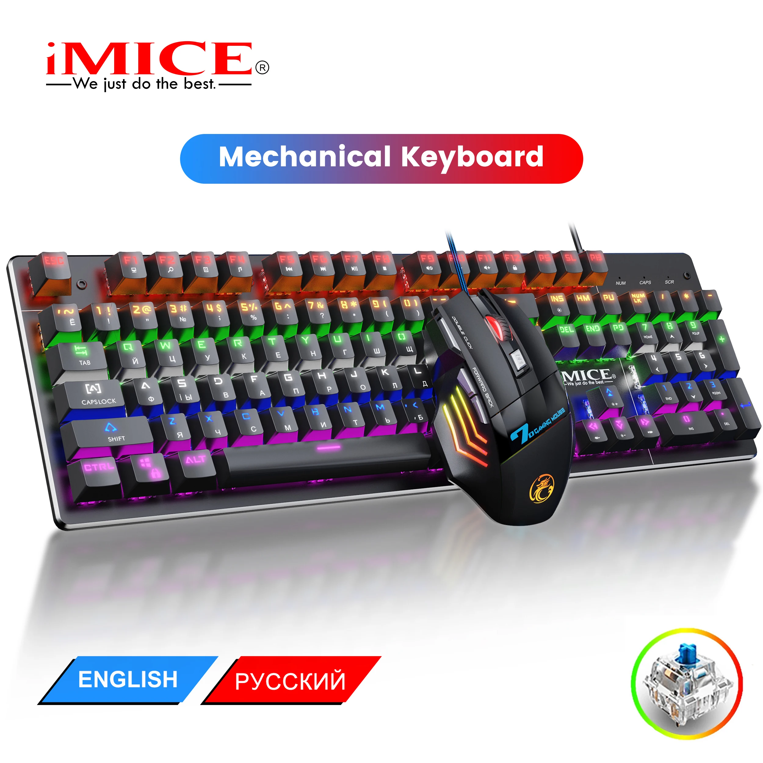 

Mechanical Keyboard Gaming Keyboard And Mouse Kit Backlit Rgb Usb Wired Gamer Keyboard Russian 104 Keycaps For Computer Pc