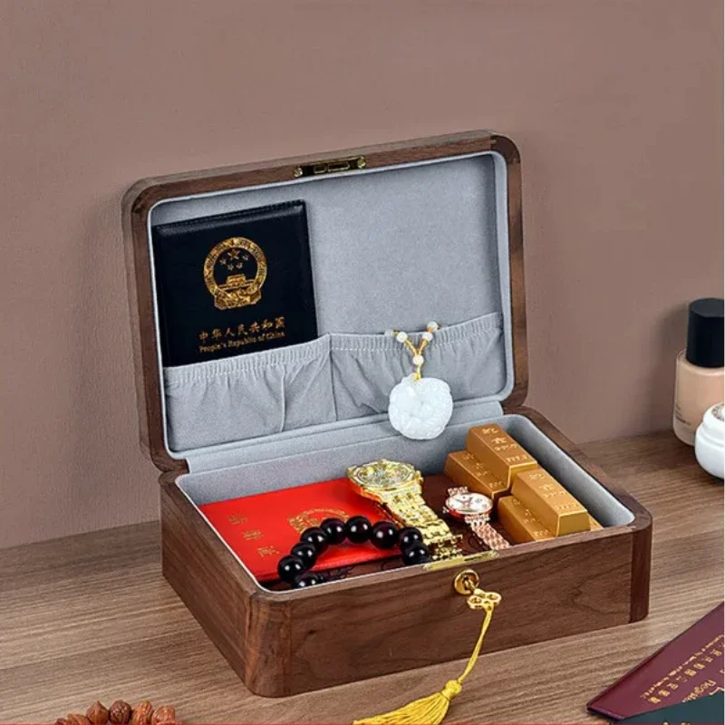 

Walnut Multifunctional Storage Box, Desktop, ID File Holder, Gold Bar, Safe, Square Wooden Box, Premium Desktop Organizer