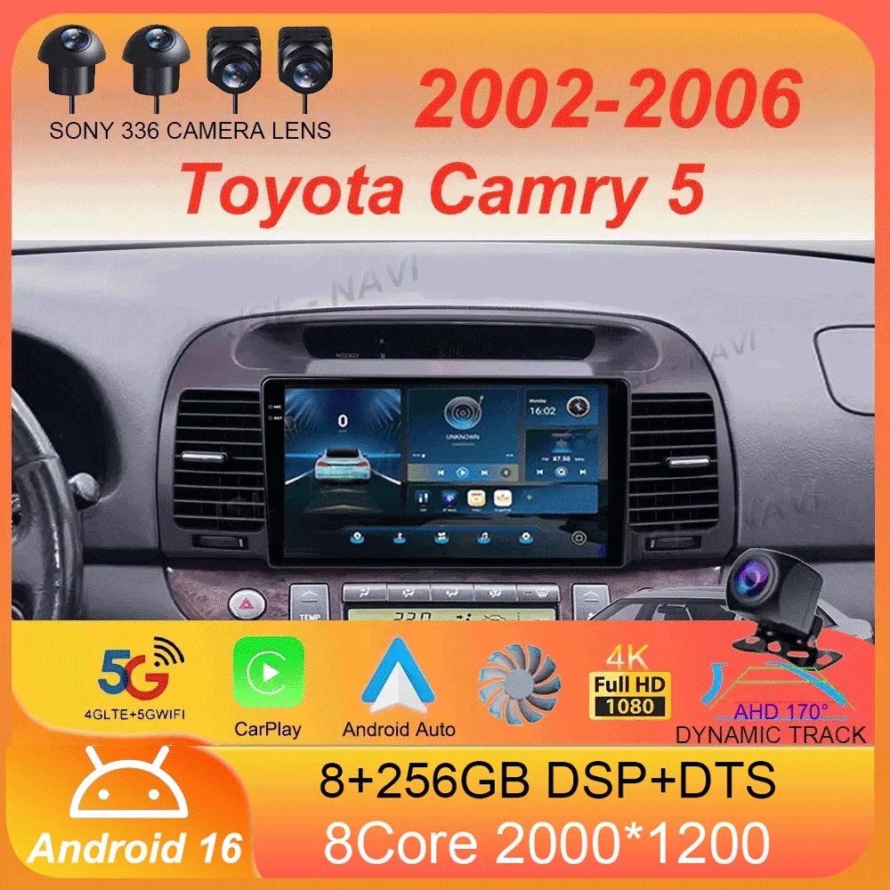 Android 16 Carplay Car Radio For Toyota Camry 5 2002 2003 2004 2005 2006 Multimedia Video Player GPS Navigation 2 Din DVD Stereo