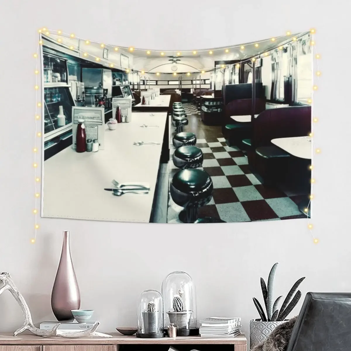 Retro American Diner 1950s Tapestry Room Aesthetic Bed Room Decoration Tapestry