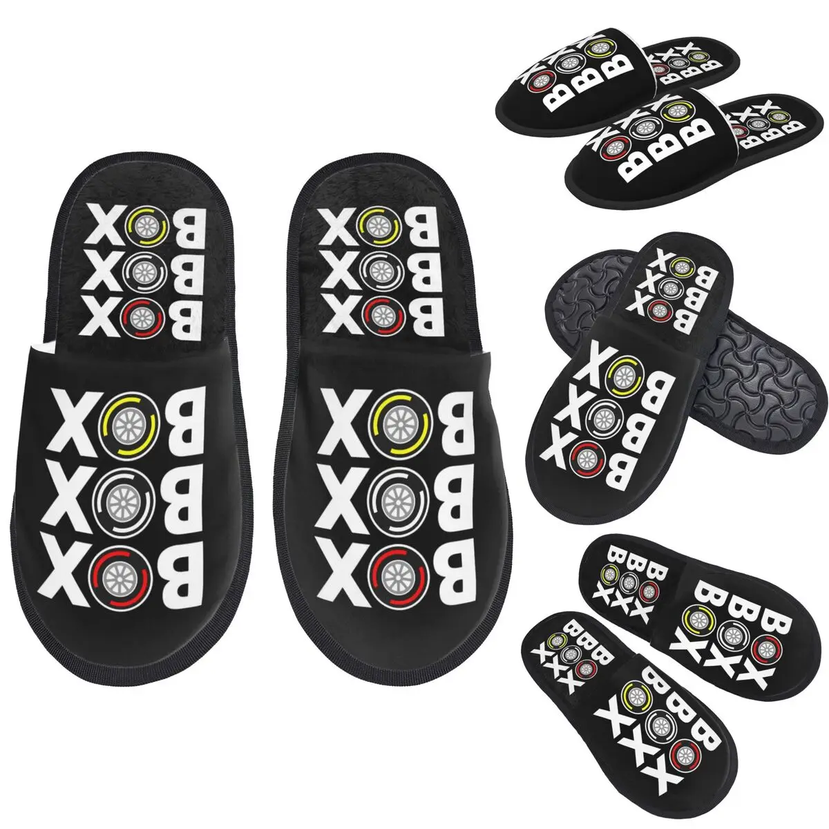 

Custom Box Box Box F1 Tyre Compound White Text Design Slippers Memory Foam Warm Soft Women House Slipper Bedroom Fluffy Shoes