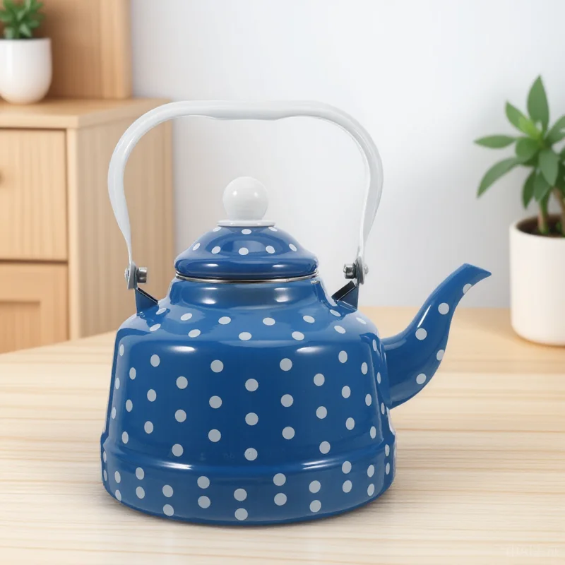 

1pc Enameled Teapot Steel Handle Heat Resistant Leak Proof Water Kettle For Home Kitchen Sturdy Boiling Pot Household