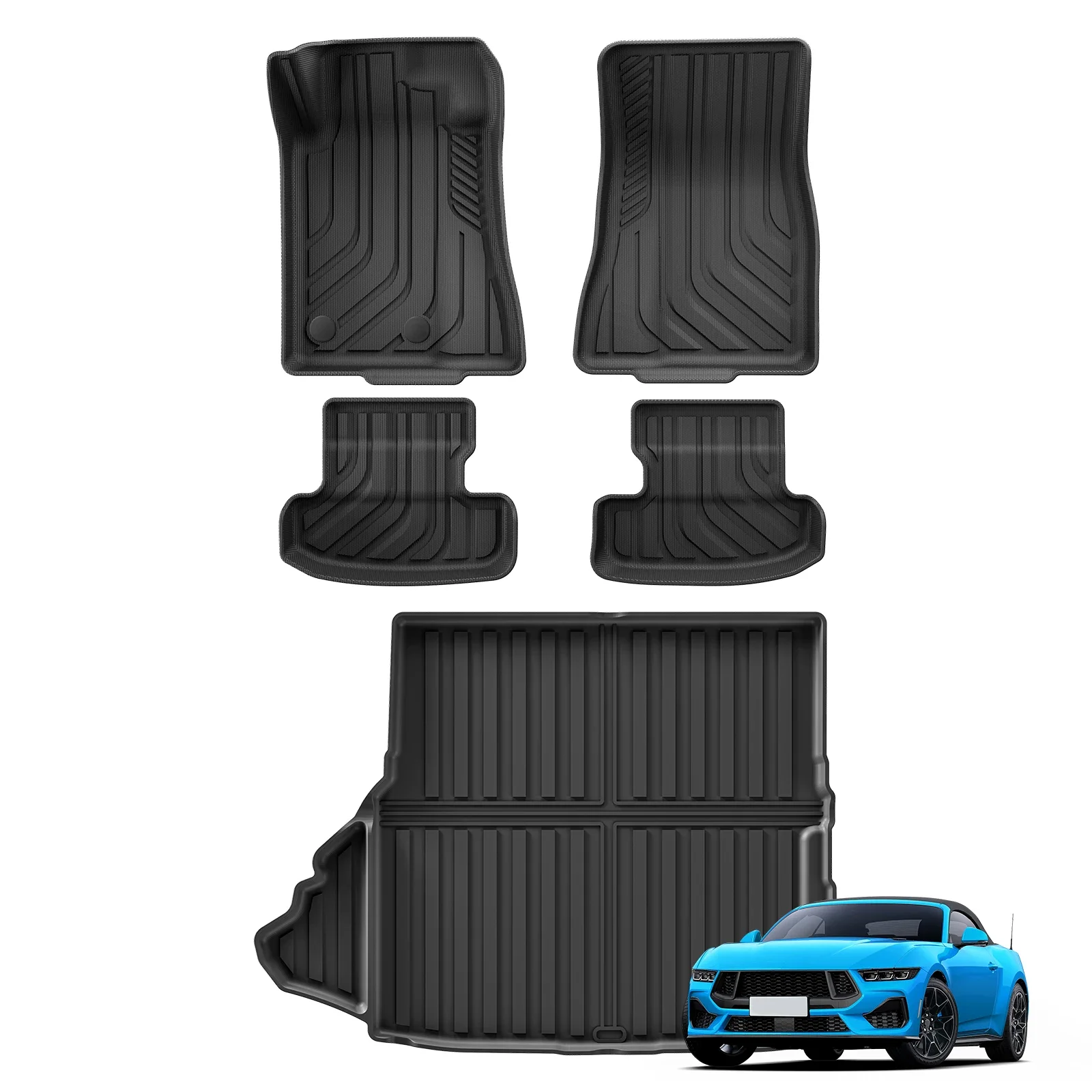 

for Ford Mustang 2015-2024 Car Floor Mats Cargo Liner Trunk Pad Suitable with Subwoofer TPE 3D Waterproof Foot Mat BLACK