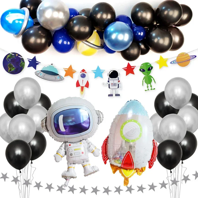 Outer Space Party Astronaut Rocket Ship Balloons Foil Galaxy/Solar System Theme Party Boy Kids Birthday Party Decoration Favors