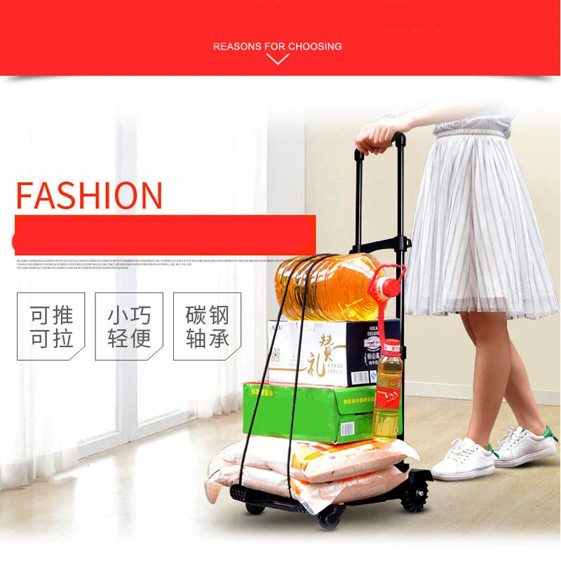 

4 Rounds Folding Hand Truck Black Small Lightweight Cart Portable Telescopic Dolly Backpack Luggage Travel Moving Shopping