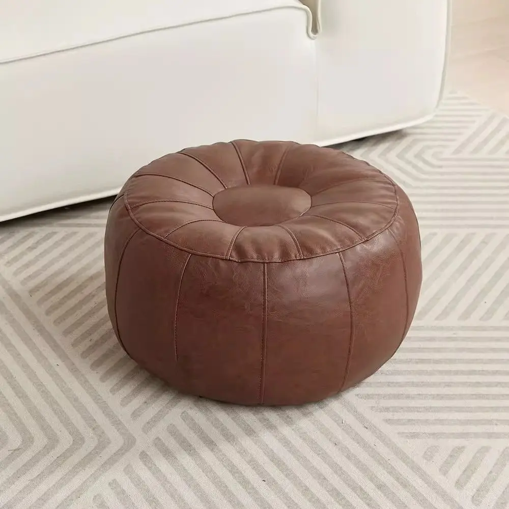 Leg Bench Round Seat Cushion Cover Unstuffed Large Capacity Pumpkin Pouf Cover Faux Leather Minimalist Storage Bag Bay Window
