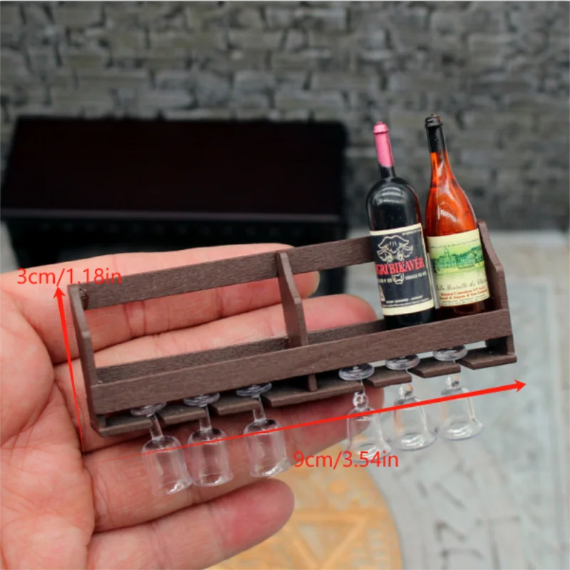 1 conjunto de casa de bonecas simulação fixado na parede copo vinho rack em miniatura pendurado modelo exibição jogar casa brinquedo decoração presente do miúdo