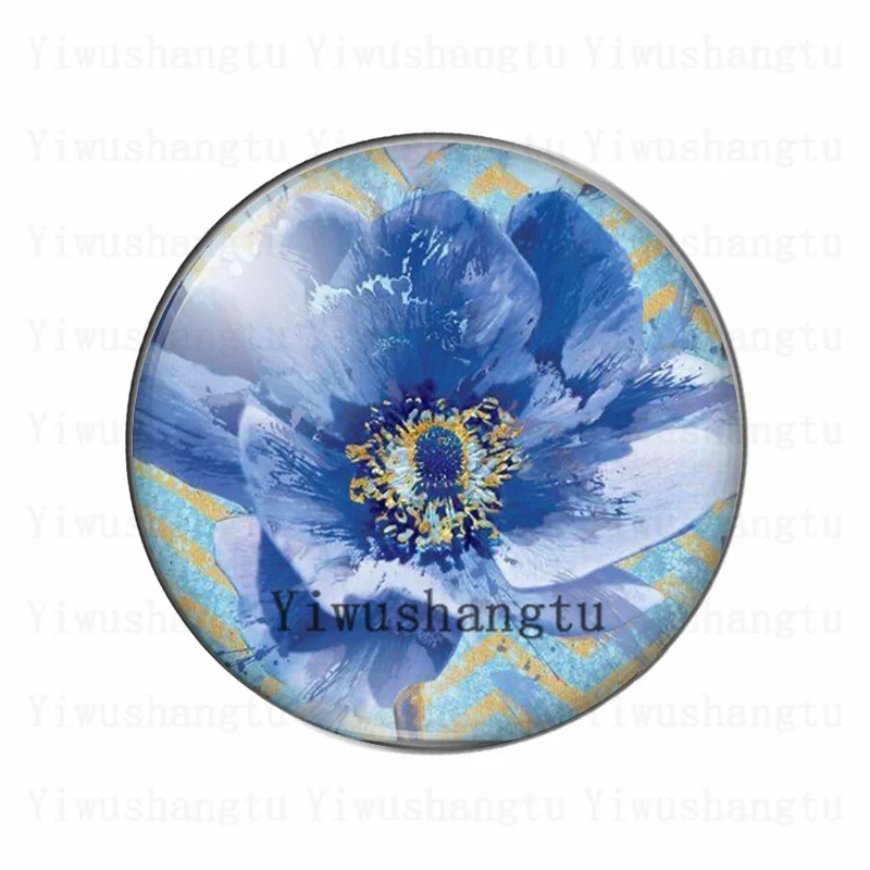 Blue Painted flowers landscape painting Light idle lovely12mm/20mm/25mm/30mm photo glass cabochon demo flat back Making findings