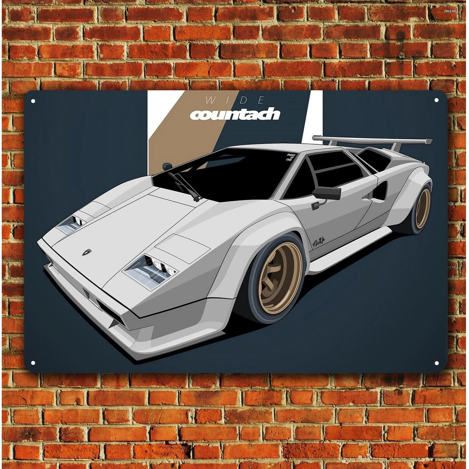 Countach Car Metal Poster - Vintage Supercar Garage Tin Sign (in) - for -Esque Iconic White & Black for R8 Rival Replica - Heavy
