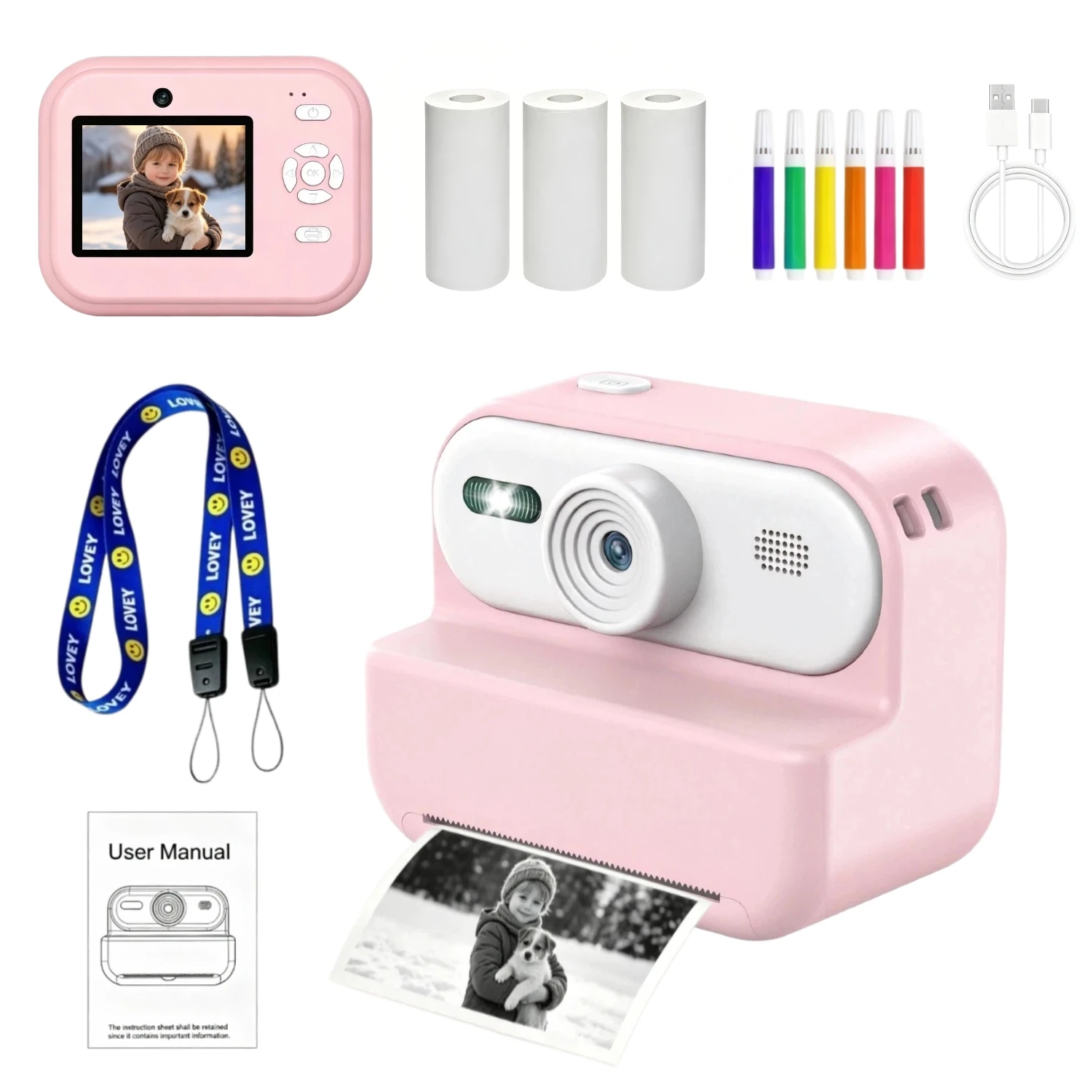 Digital Children Camera Record Video HD Mini Portable Thermal Printer Photography Instant Print Photo Educational Birthday Gifts
