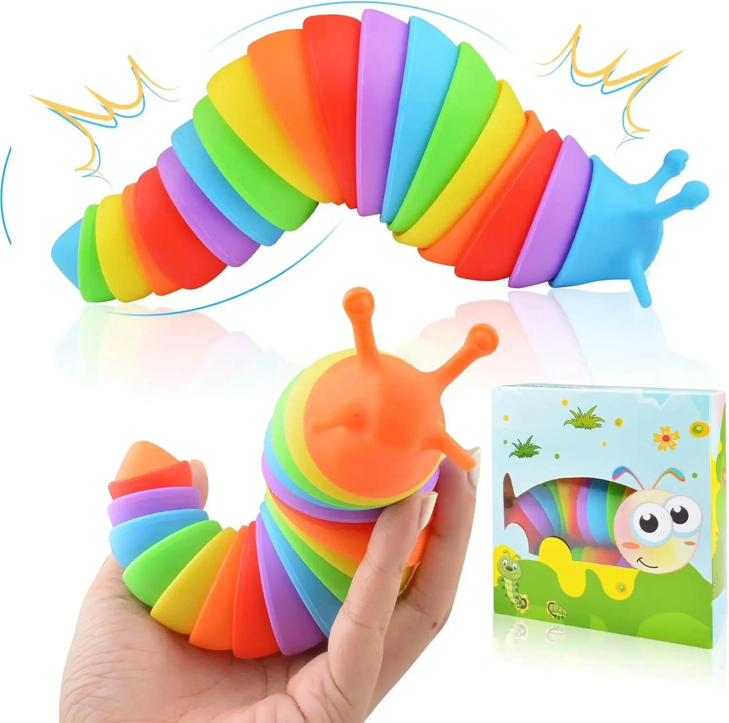

2PCS Sensory Slug Fidget Toy 3D Articulated Can Be Spliced Safe Exercise Wrist Strength Stress Relief Gift for ADHD Autism Kids