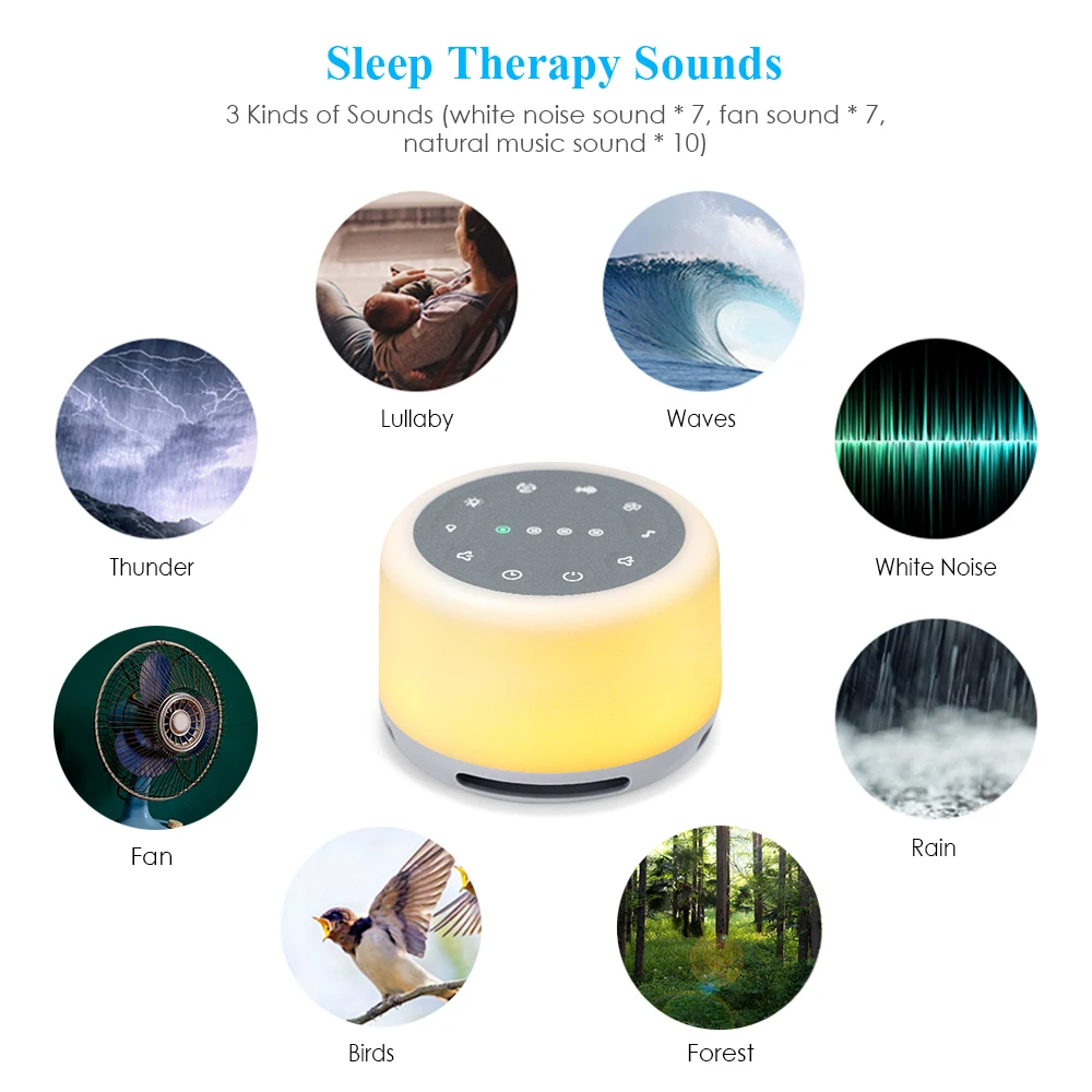 Hot Sale Physical Therapy Equipments Portable Sleep Fan Sound Machine White Noise Machine with RGB Night Light For Baby