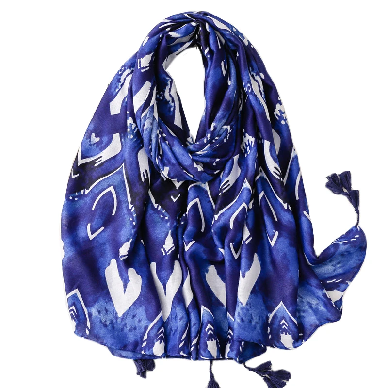 

2022 New Cotton Geometry Print Tassel Scarf Shawls Wrap Women Long Geometric Pattern Scarves Hijab Beach Scarves Free Shipping