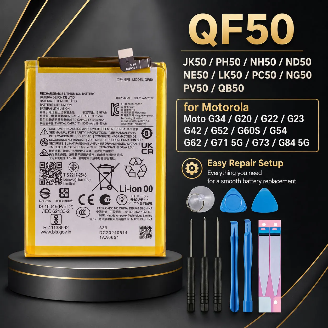 Batería de Alta Capacidad para Teléfono Móvil Serie QF50 para Motorola Moto G34 G60S G73 G20 G22 G42 G84 Smartphone