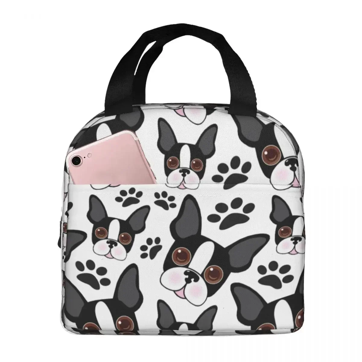 Lunch Bags for Women All American Boston Terrier Pet Puppy Dog Insulated Cooler Bag Portable School Lunch Box Food Storage Bags