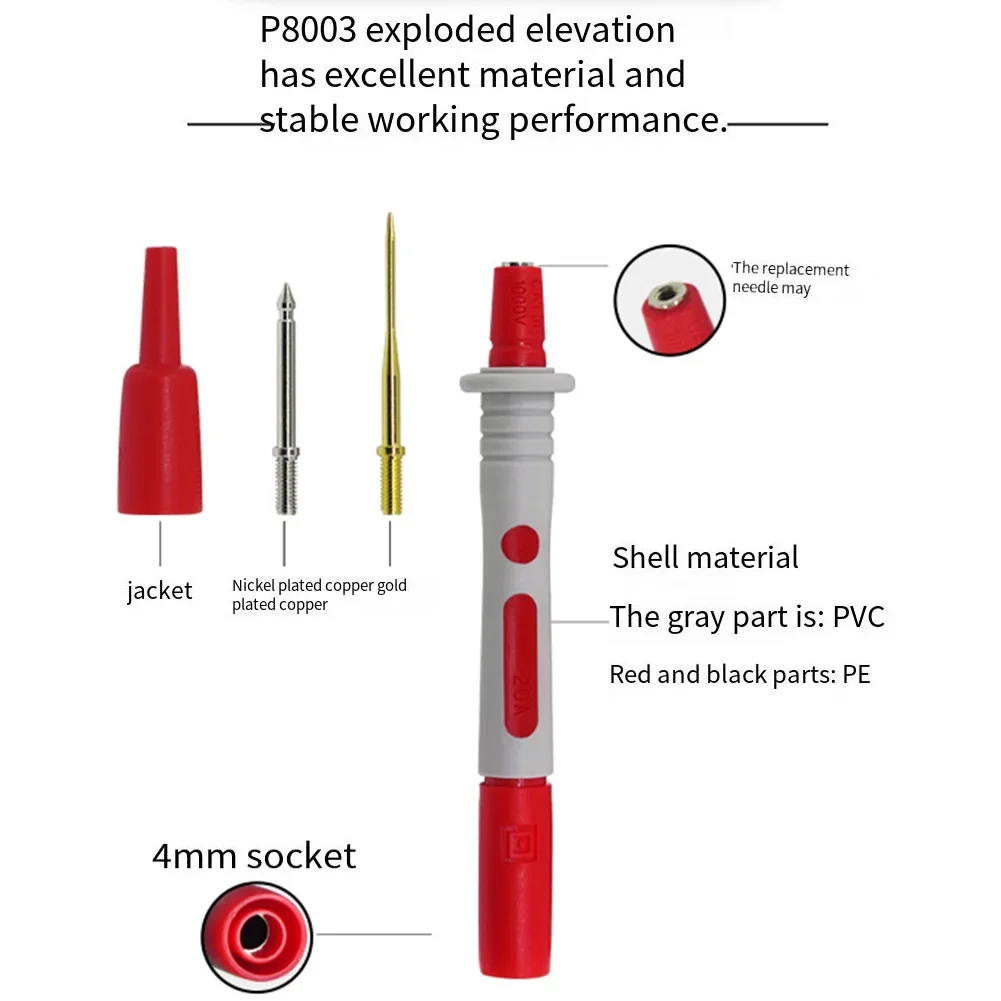 Electrical Testing Tool P8003 Multimeter Probes High-Quality Conductivity Testing Efficiency Replaceable Gold Probe Set