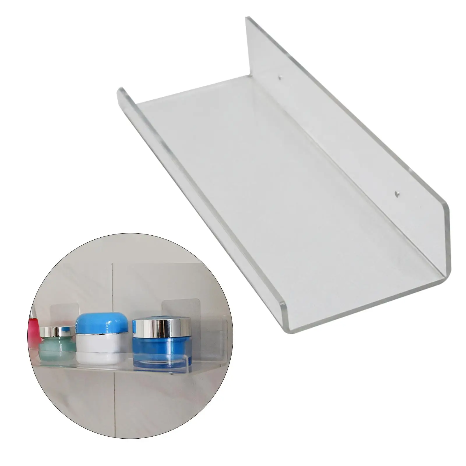 Acrylic Floating Wall Shelf Sturdy Wall Mounted Easy to Install Punch Free for Bathroom Kindergarten Hallway Washroom Office