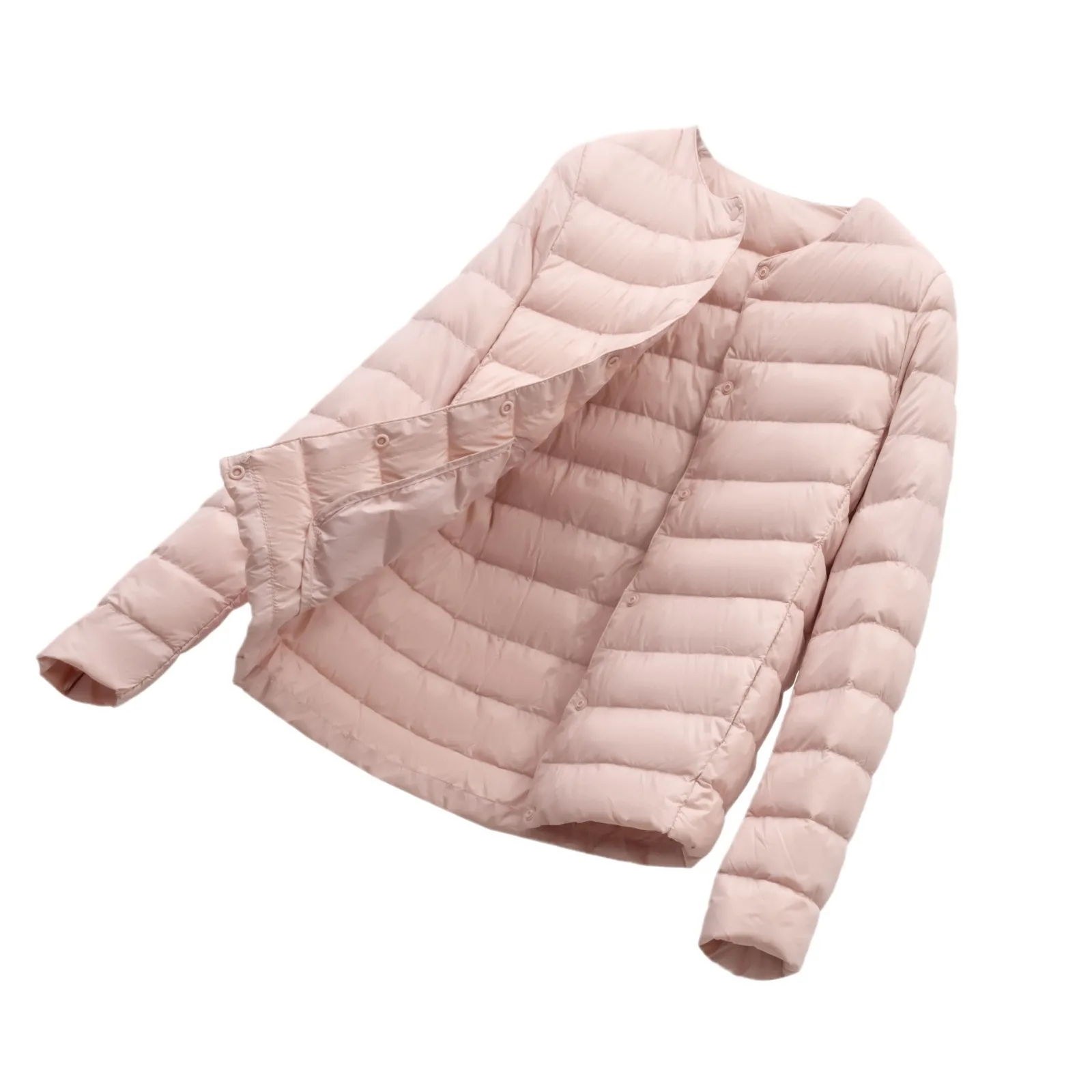 Lightweight White Duck down Jacket Women's round Neck Short Coat Warm Simple Fashion Outerwear Thin Winter Clothes New Style