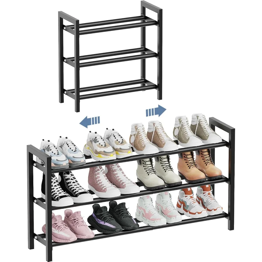 

18-33” Expandable Shoe Rack for Closet, 3-Tier Shoe Organizer, Adjustable Shoe Rack for Front Door Entrance, Entryway