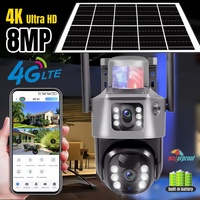 Outdoor 4K 8MP Wireless Solar Camera 4G Sim Dual Lens Wifi IP PIR HD Night Vision Camera V380Pro PTZ Security CCTV Monitor