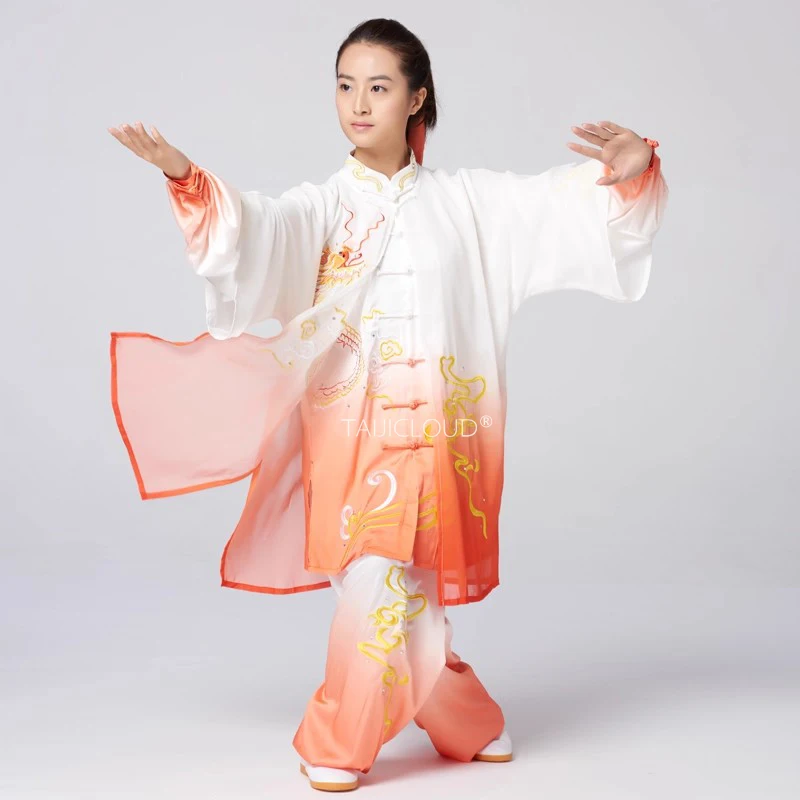 

Ombré Dragon Taichi Set Imperial Embroidered 3-Piece Kung Fu Costume with Detachable Cape Unisex Stage-Ready Martial Arts Unifor