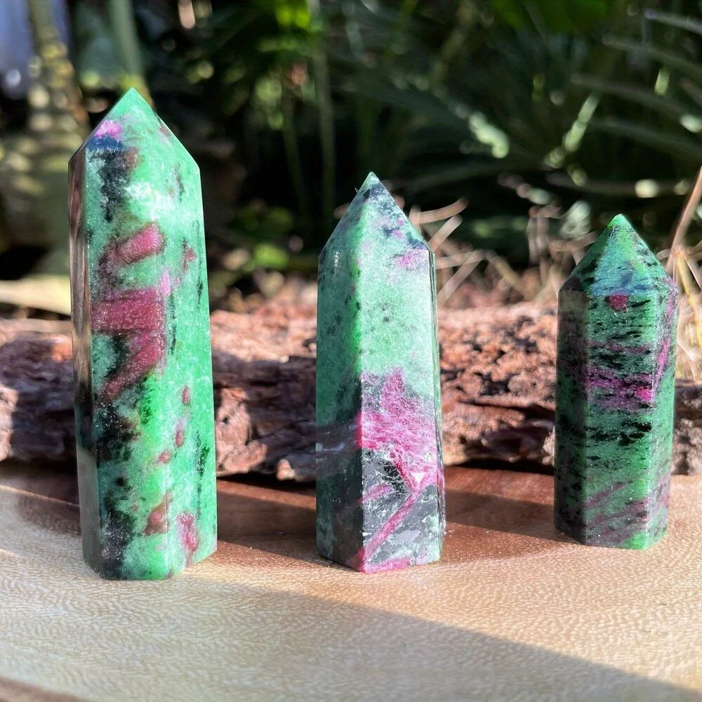 Ruby Zoisite Red  Green Tone Hexagonal Single Pointed Ornament For Yoga Meditation Decoration Gift Home Decoration