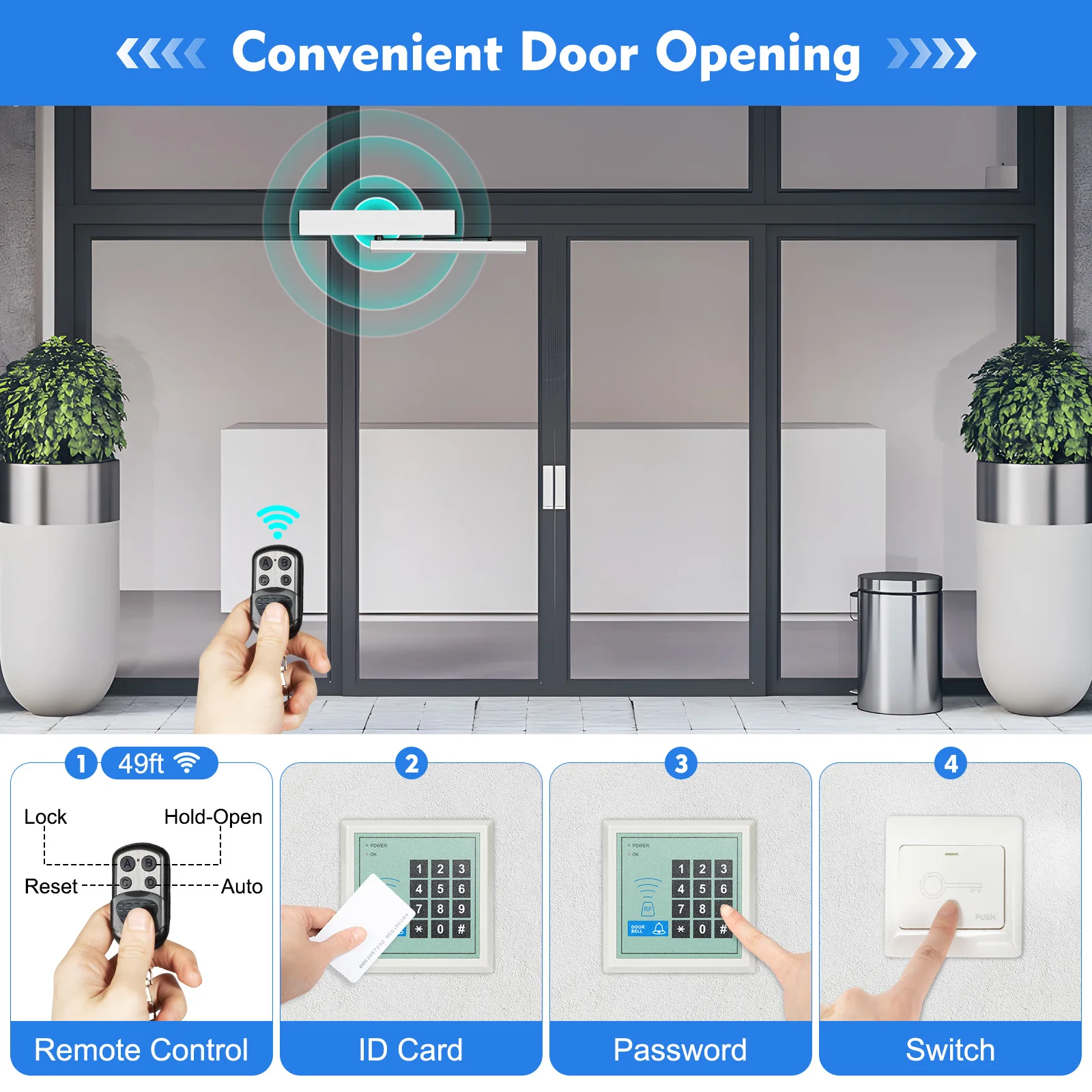 3~7s/90° Automatic Swing Door Opener 220 lbs Load-bearing with Manual/Automatic Mode Bounce upon Obstruction Door Opener