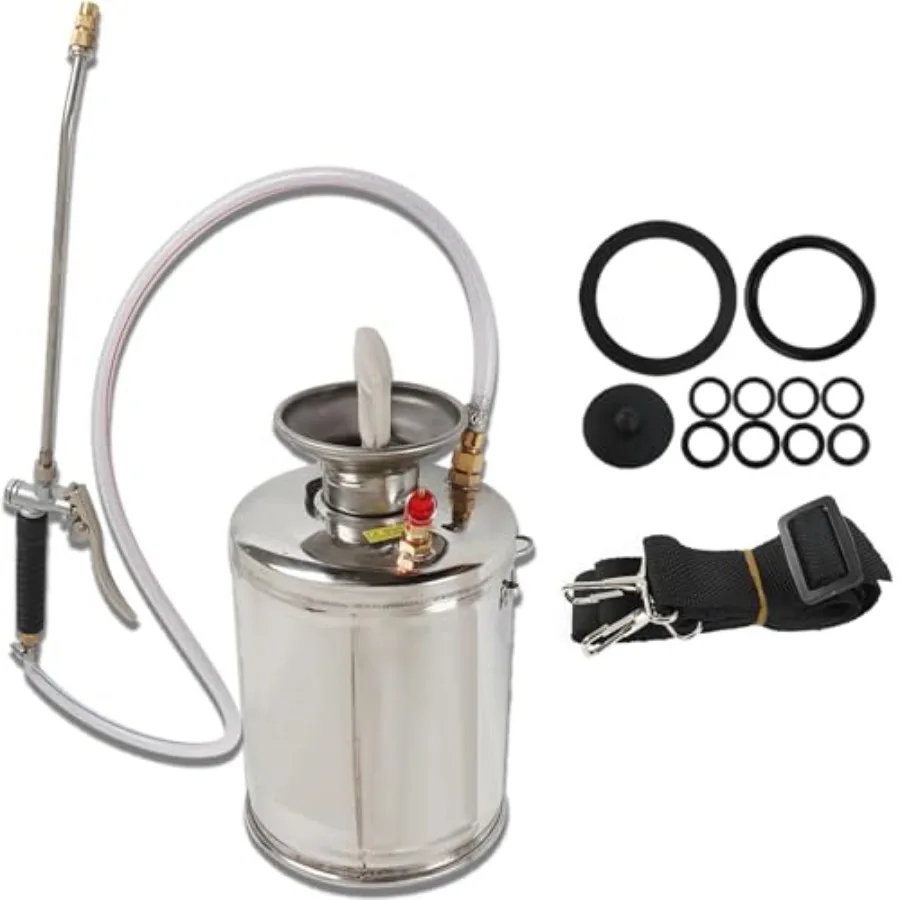 

Ручной распылитель из нержавеющей стали на 1 галлон с манометром, предохранительным клапаном и регулируемой насадкой для садоводства, газонов и растений