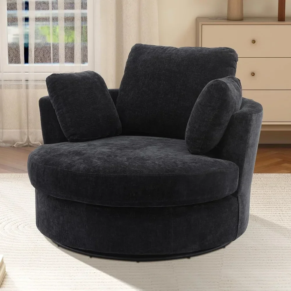 Living Room Chairs, 360 Degree Swivel Chair, Comfy Upholstered Swivel Barrel Chairs, 42.2