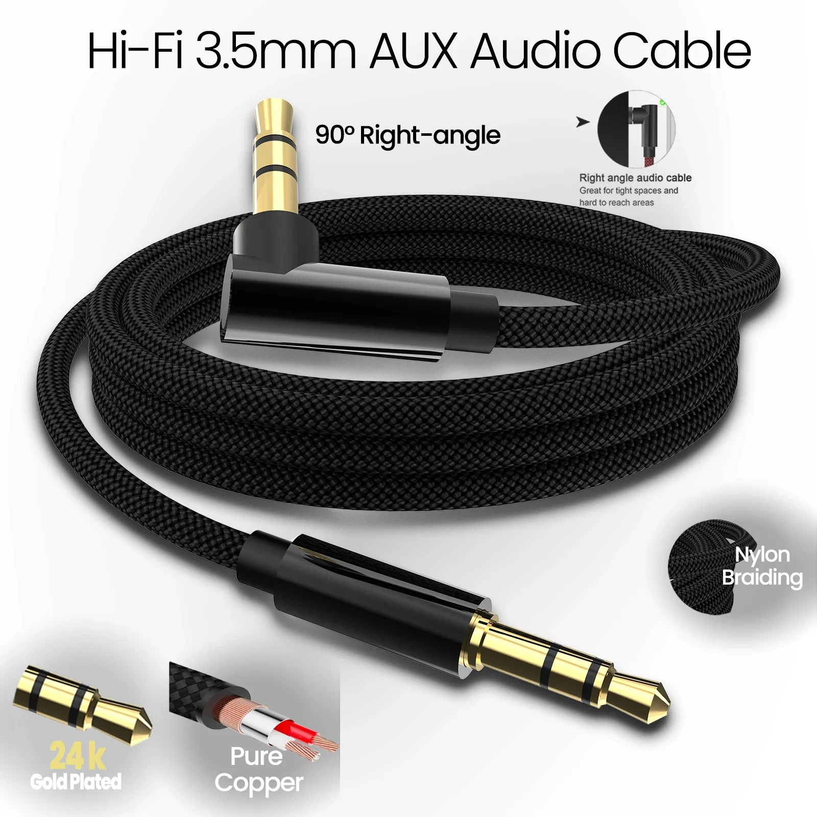 كابل AUX Hi-Fi 3.5 مم سلك صوت مضفر باللون الأحمر - موصل 4N OFC، كابل ستيريو مزدوج المحمي للسيارة وسماعات الرأس ومكبرات الصوت وأمبير #6