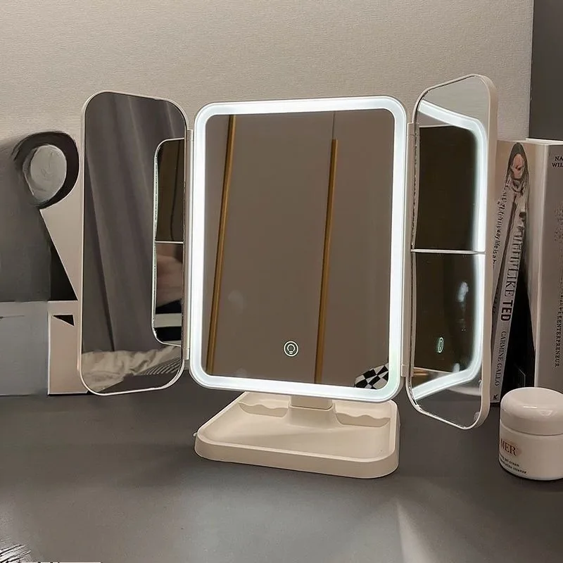 

LED makeup mirror desktop with lamp folding enlarged desktop beauty bedroom vanity mirror female