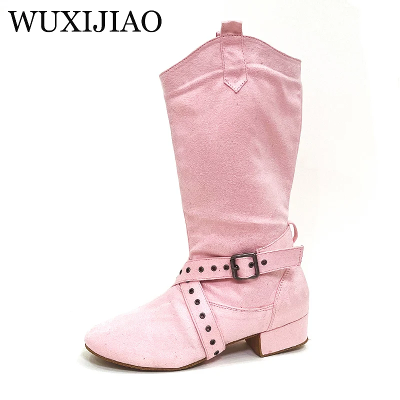 WUXIJIAO Customized High Heel Dance Shoes Baby Pink Dance Practice Boots Half Boots